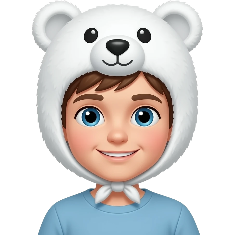 a boy wearing a white bear theme bonnet emoji