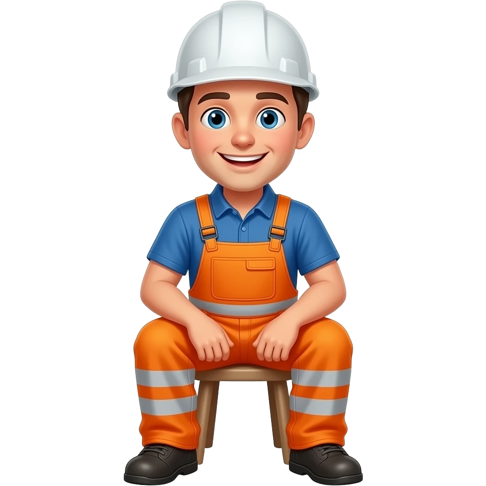 engineer sitting in full hi vis orange overalls, looking happy emoji