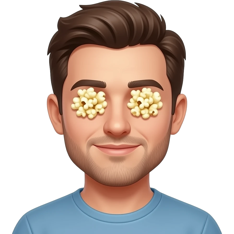 please make a emoji of a guy with popcorn in his eyes emoji