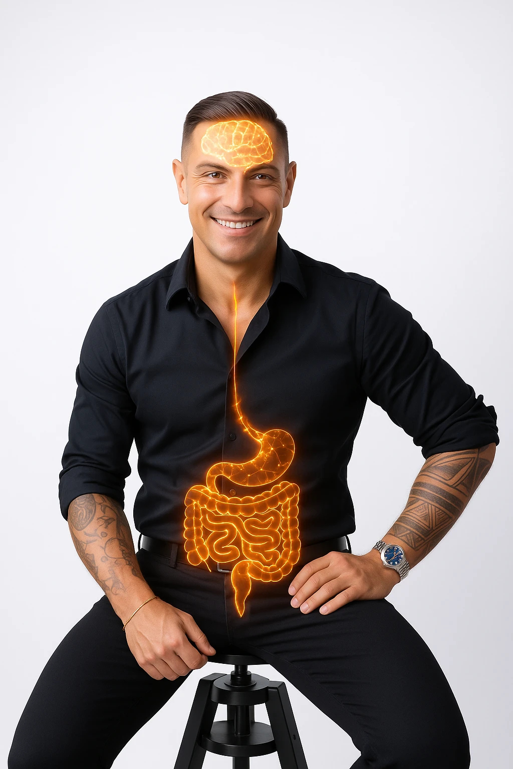 uomo con benessere alto poichè il cervello è collegato all'intestino emoji