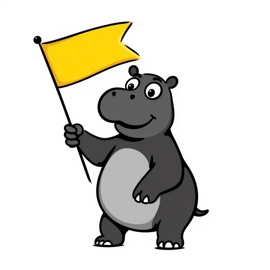 hippo holding a yellow flag emoji