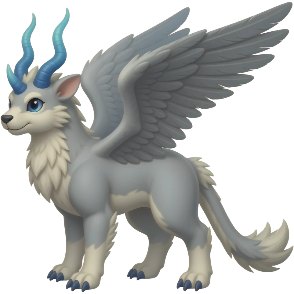Trico The Last Guardian Quadrupedal Creature With Blue Horns, Grey feather Wings, And long tufted tail emoji