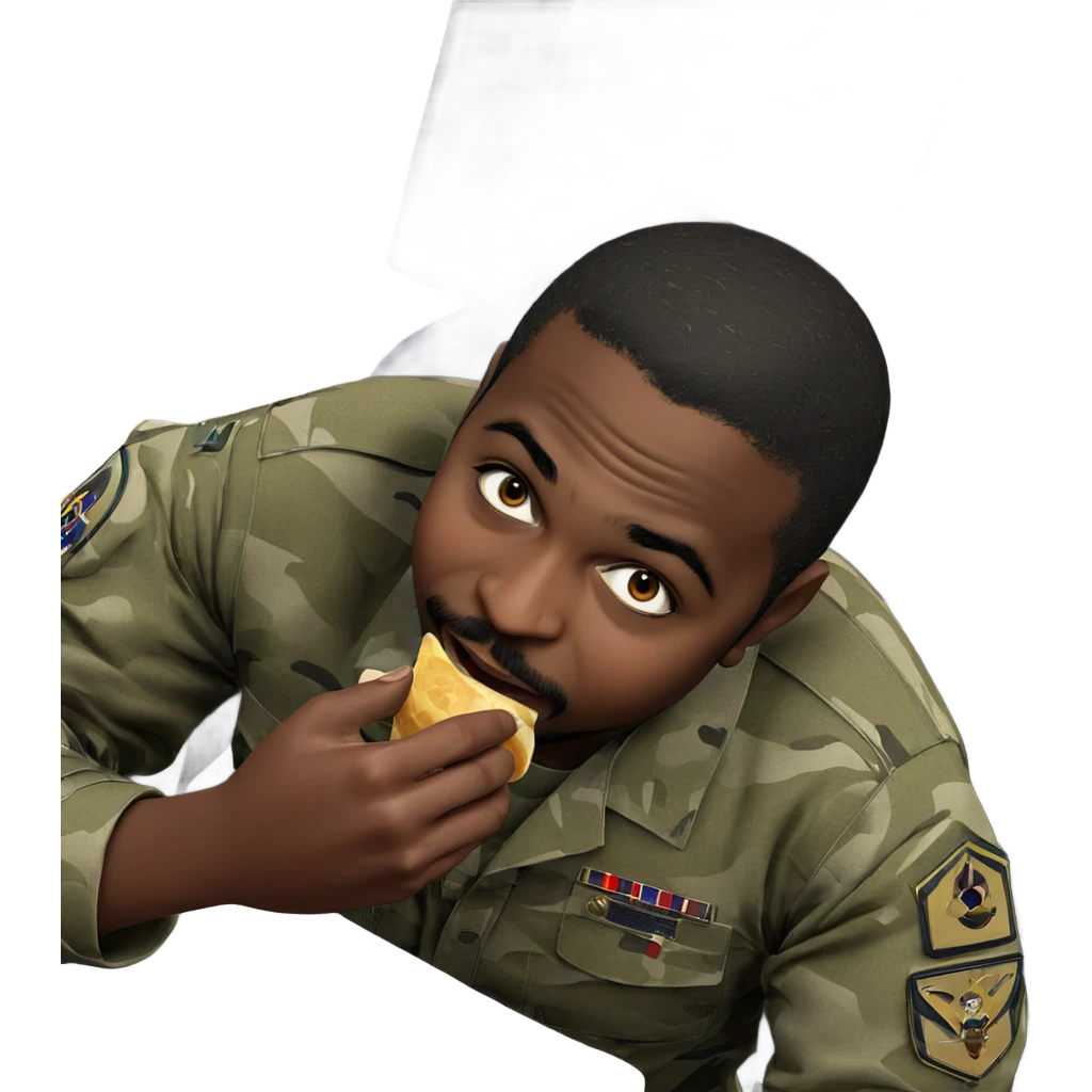 military boy enjoying meal emoji