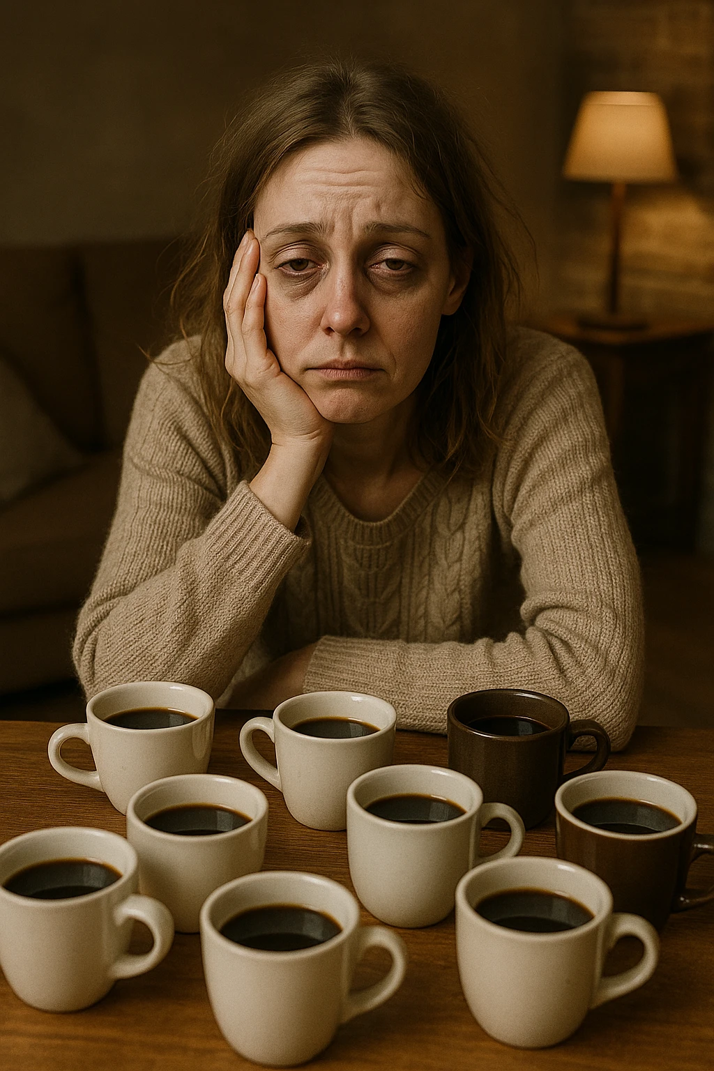 donna con stanchezza cronica distrutta e stanca che si fa tanti caffè emoji