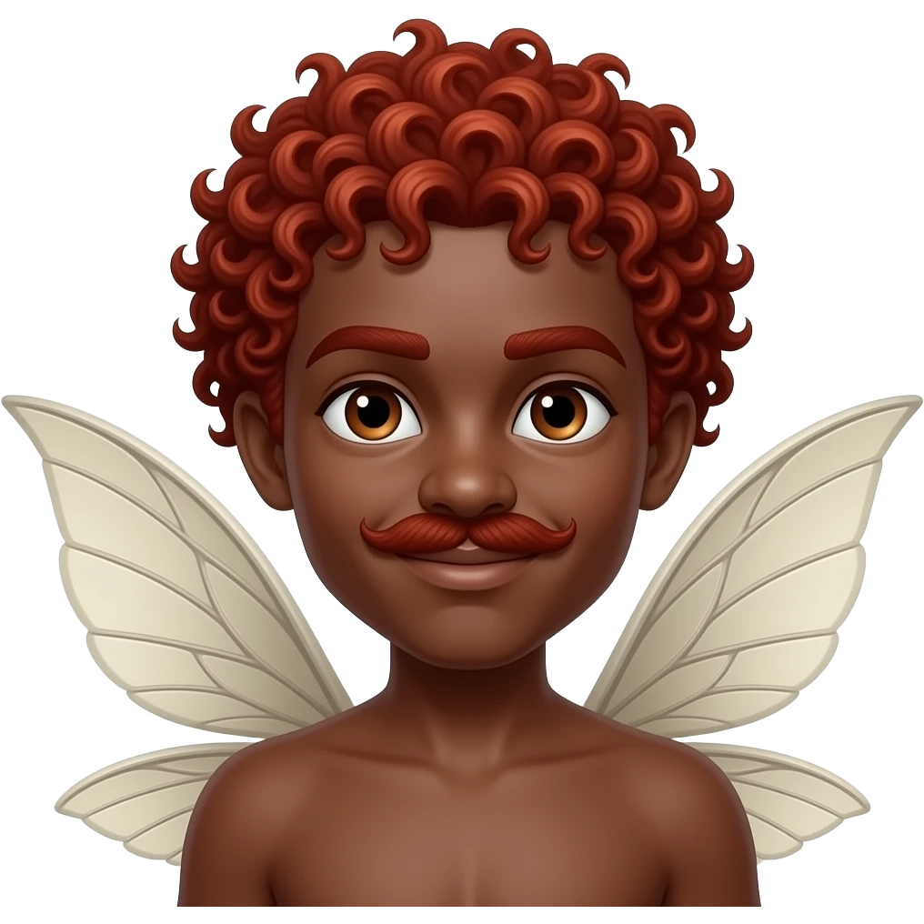 black skinned man fairy with curly very red hair and mustache and big wings emoji