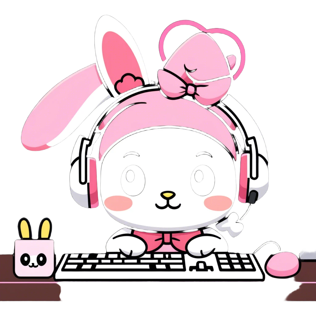My Melody relaxing at her gamer desk  emoji