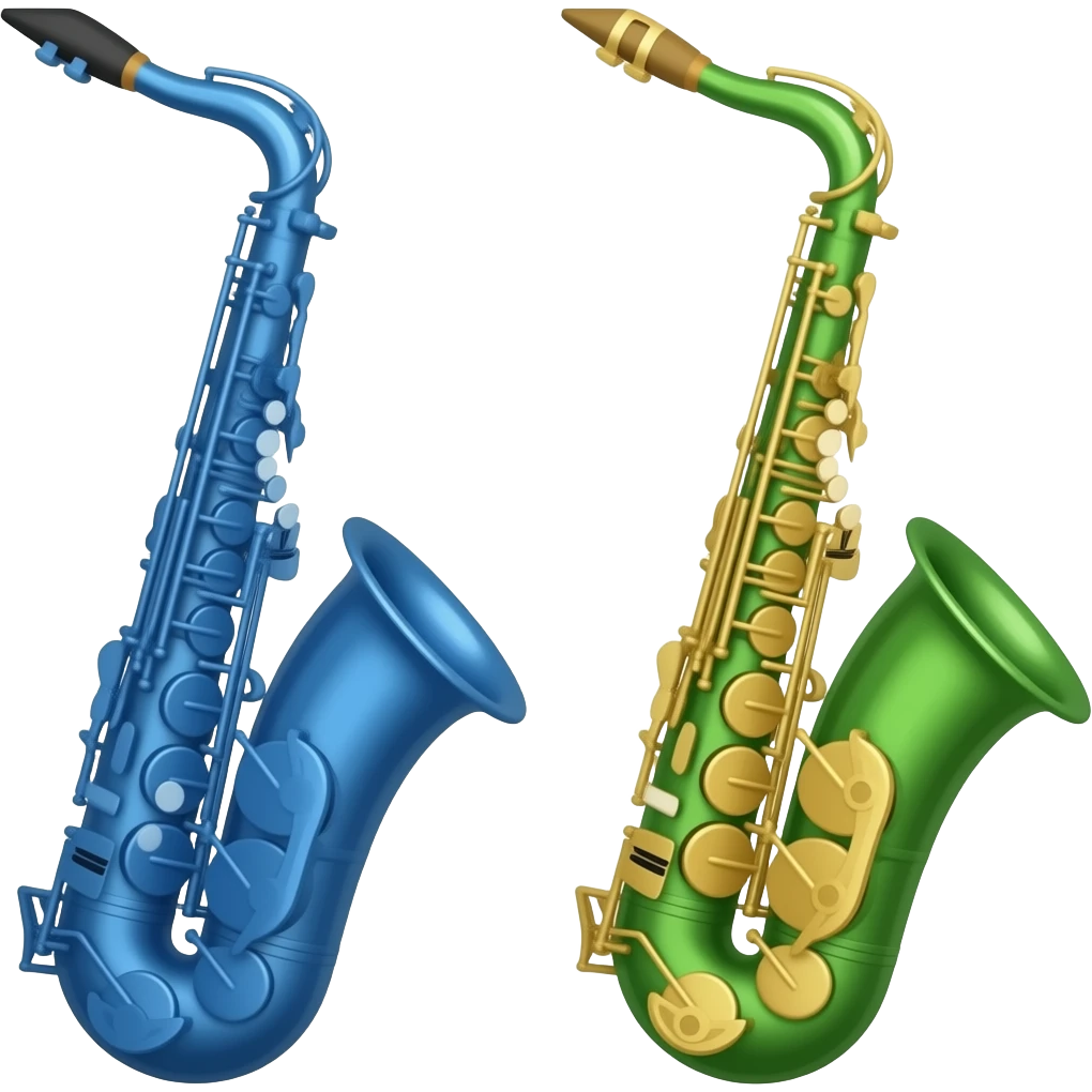 A blue saxophone and a green saxophone emoji