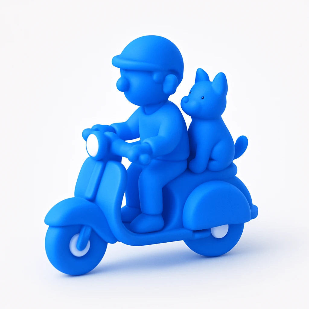 man and his pet dog riding a vespa emoji