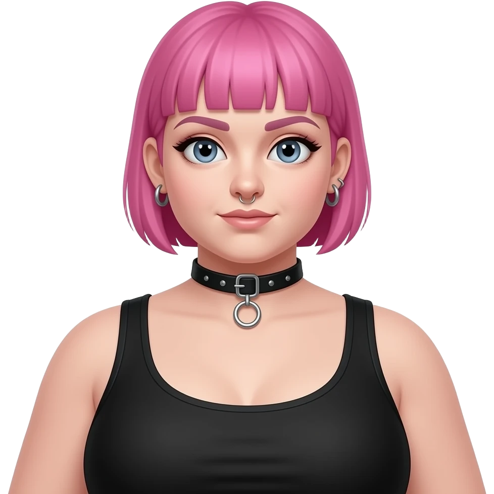 Full body fat goth girl with ear rings nose ring, choker and short buzzcut pink hair emoji