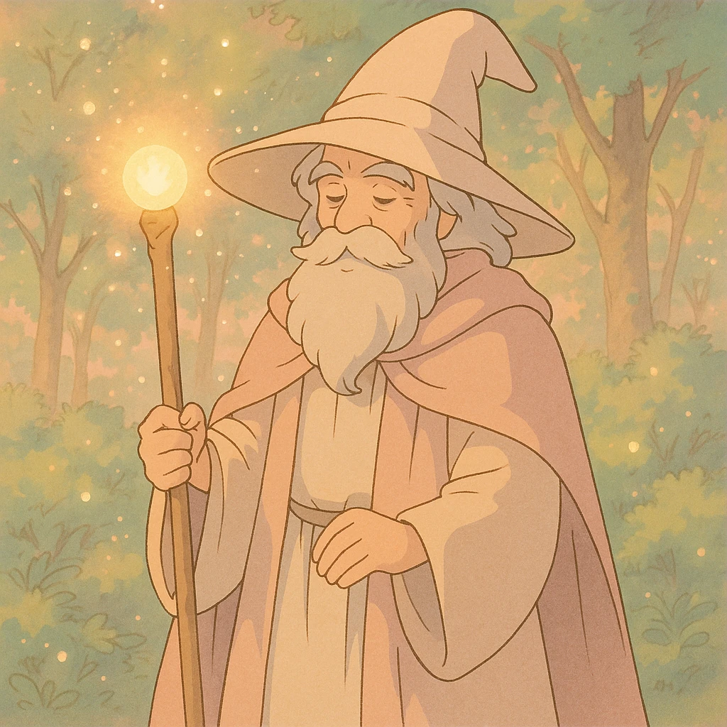 wizard with soft colors and magical atmosphere, ghibli style emoji