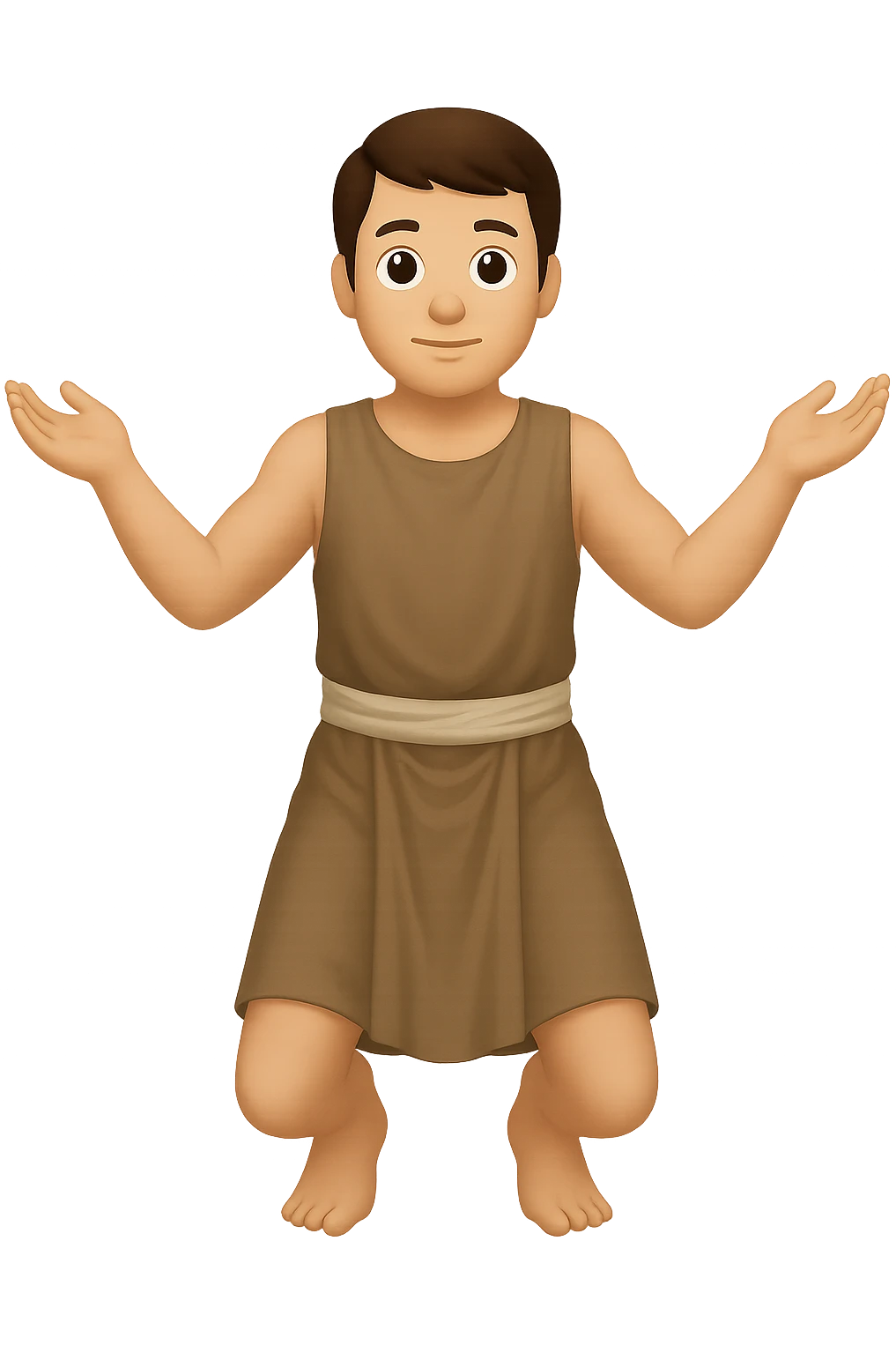 Remake this emoji in apple emoji style with brown hair and no silver handbands, fullbody apostle kneeling pose, new variation 7. Maintain the apple emoji style look and details. emoji