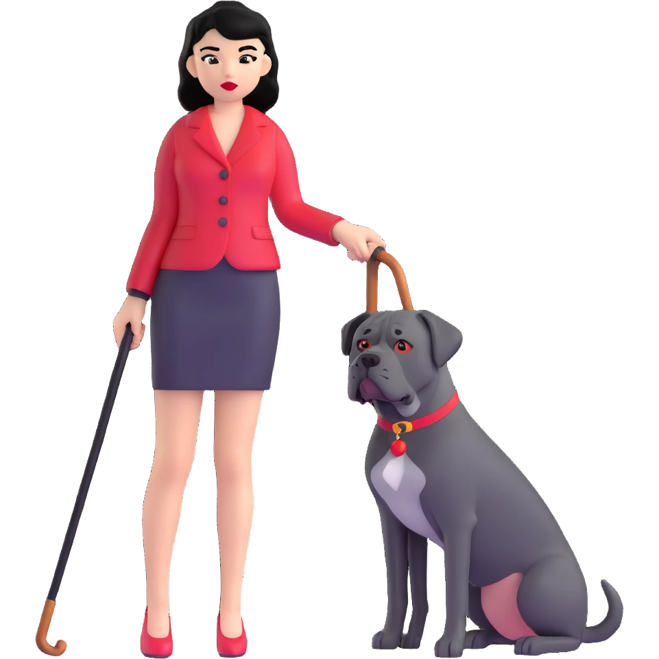 Fashionable girl with black hair and red lips with a Cane Corso dog emoji