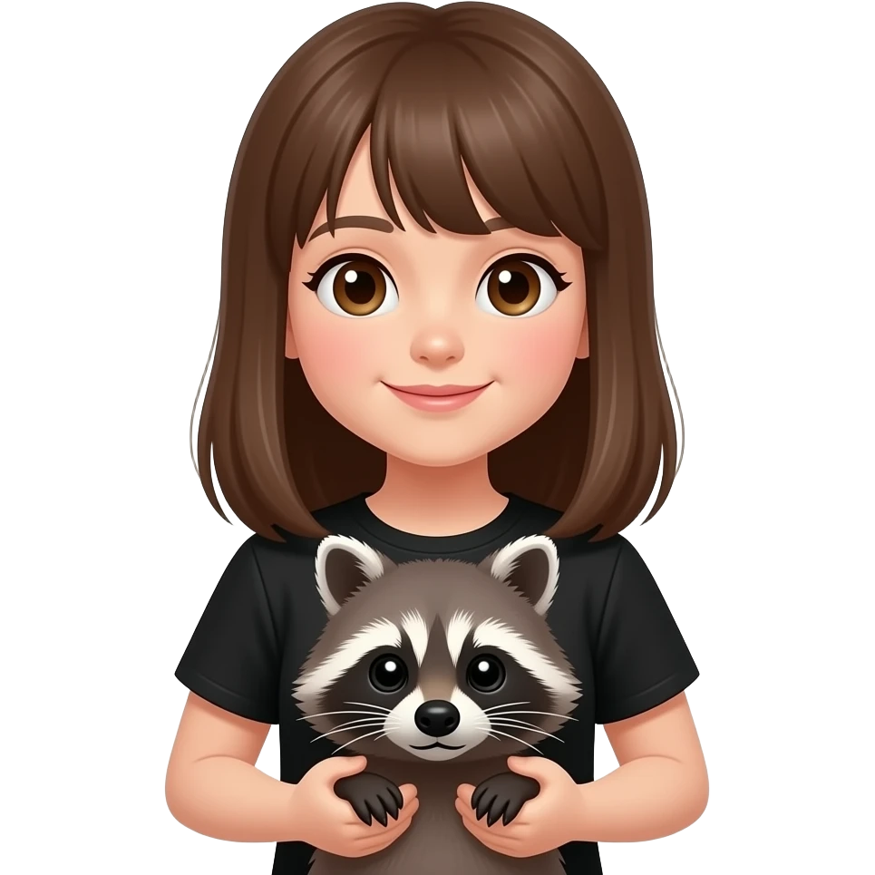 straight brown haired girl in black holding raccoon emoji
