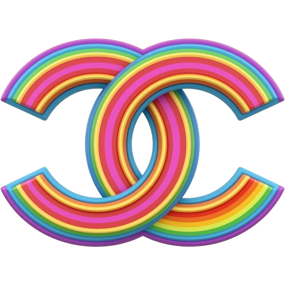 name "Chanel" in blue pink orange 3D style typography lettering, each color of the rainbow as a border outlined around each letter, isolated, 3d rendering, no emoji icons no emoji faces and must have no human figures emoji