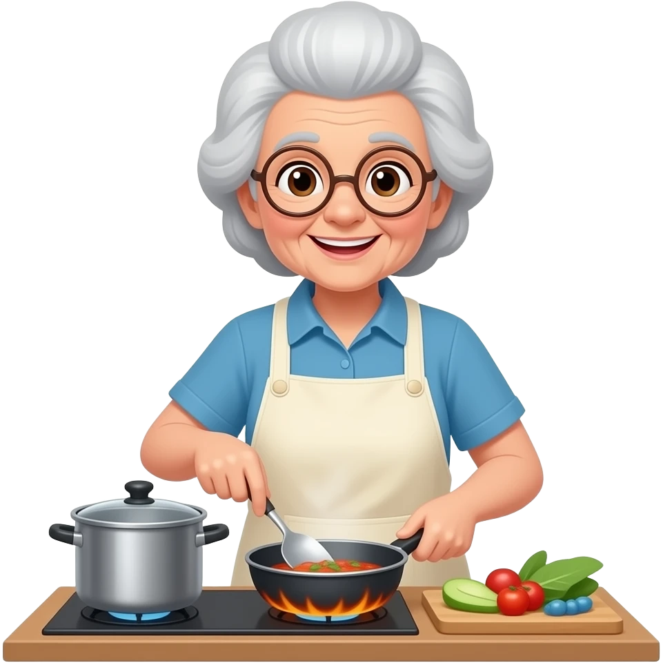 elderly person cooking in their home emoji