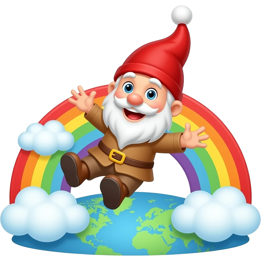 Gnome sliding down a rainbow emoji