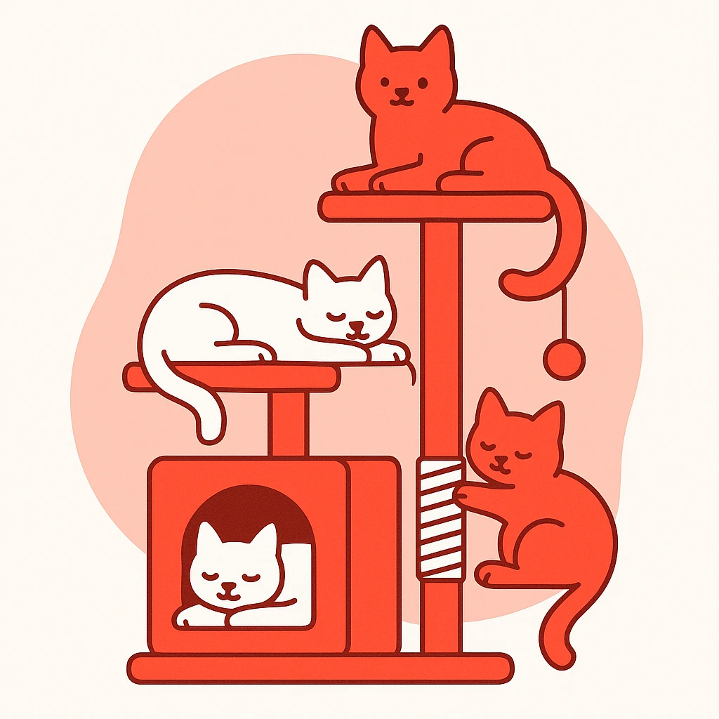 cats relaxing in a vertical playhouse emoji