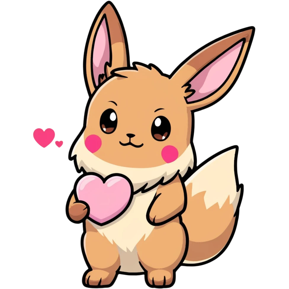 Evee holding a pink hear emoji