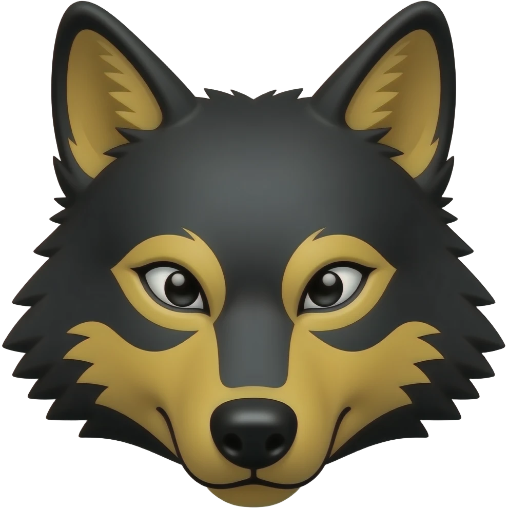 Lobo negro cara con ojos malvado y algo de amarillo oscuro emoji