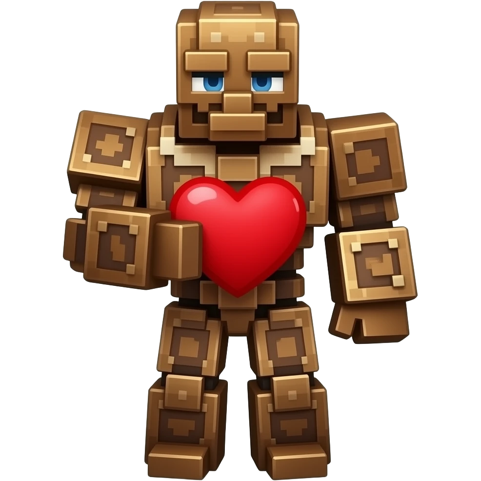 copper golem from minecraft holding a heart emoji