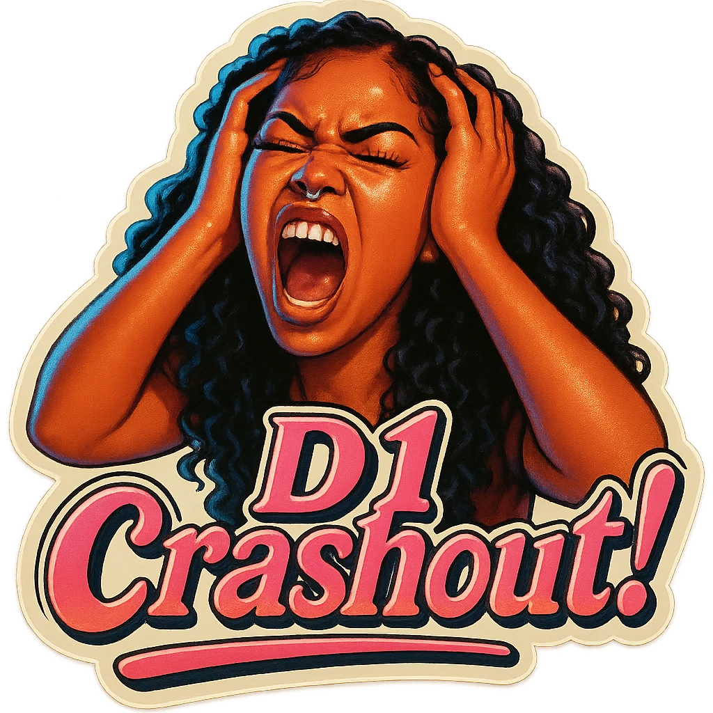 Shout 
Holding head 
add the wordsD1 Crashout!  in pink  emoji