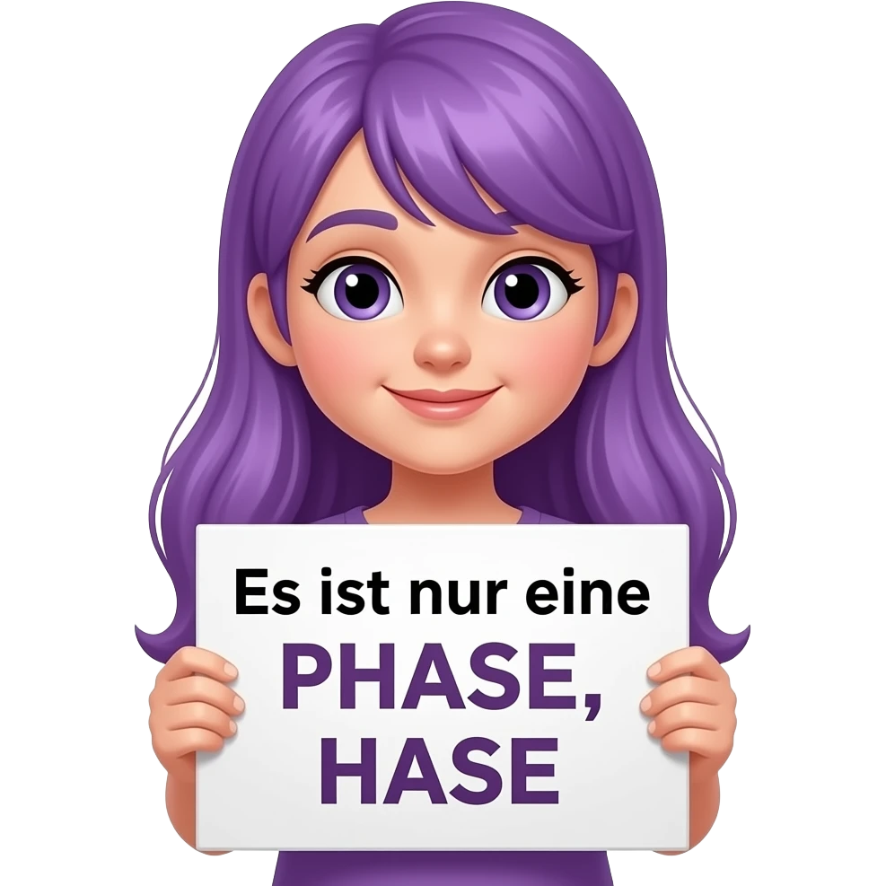 girl with long purple hair holding a Es ist nur eine PHASE, HASE sign emoji