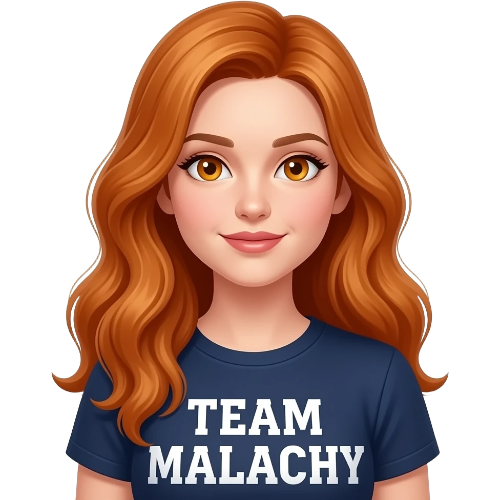 sexy girl with long ginger hair and ginger eyes a top with TEAM MALACHI written on it emoji
