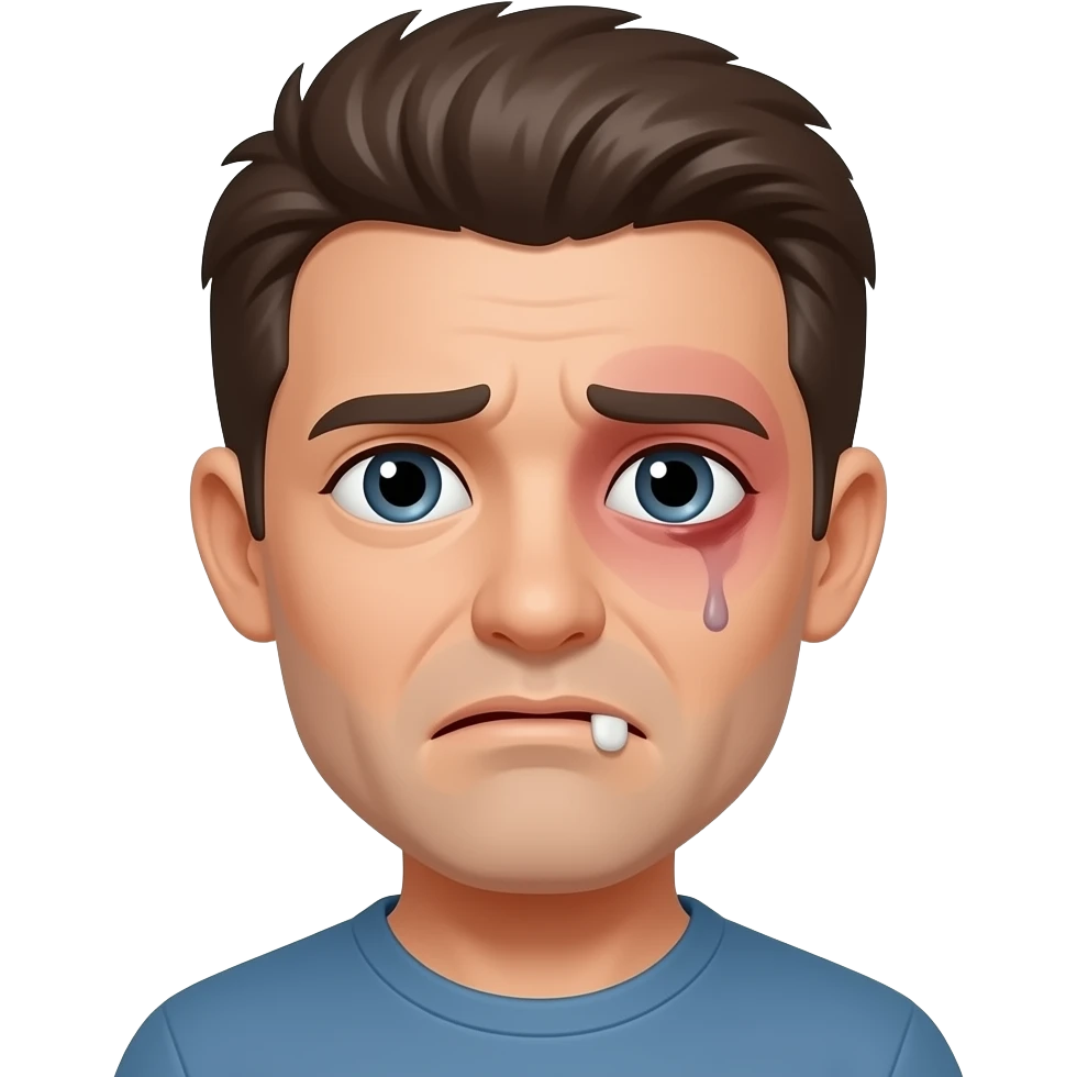 Use a not smiling emoji with a missing tooth from getting punch in the face, add a bruised eye from punch emoji