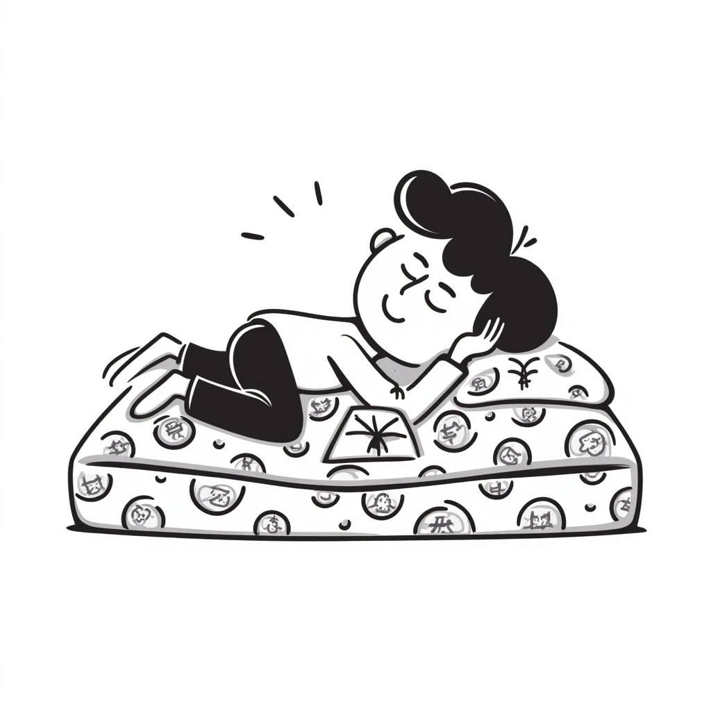 happy person napping on mattress of money emoji