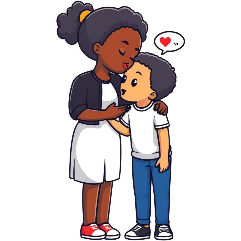 black girl and white boy sharing a cute innocent kiss emoji