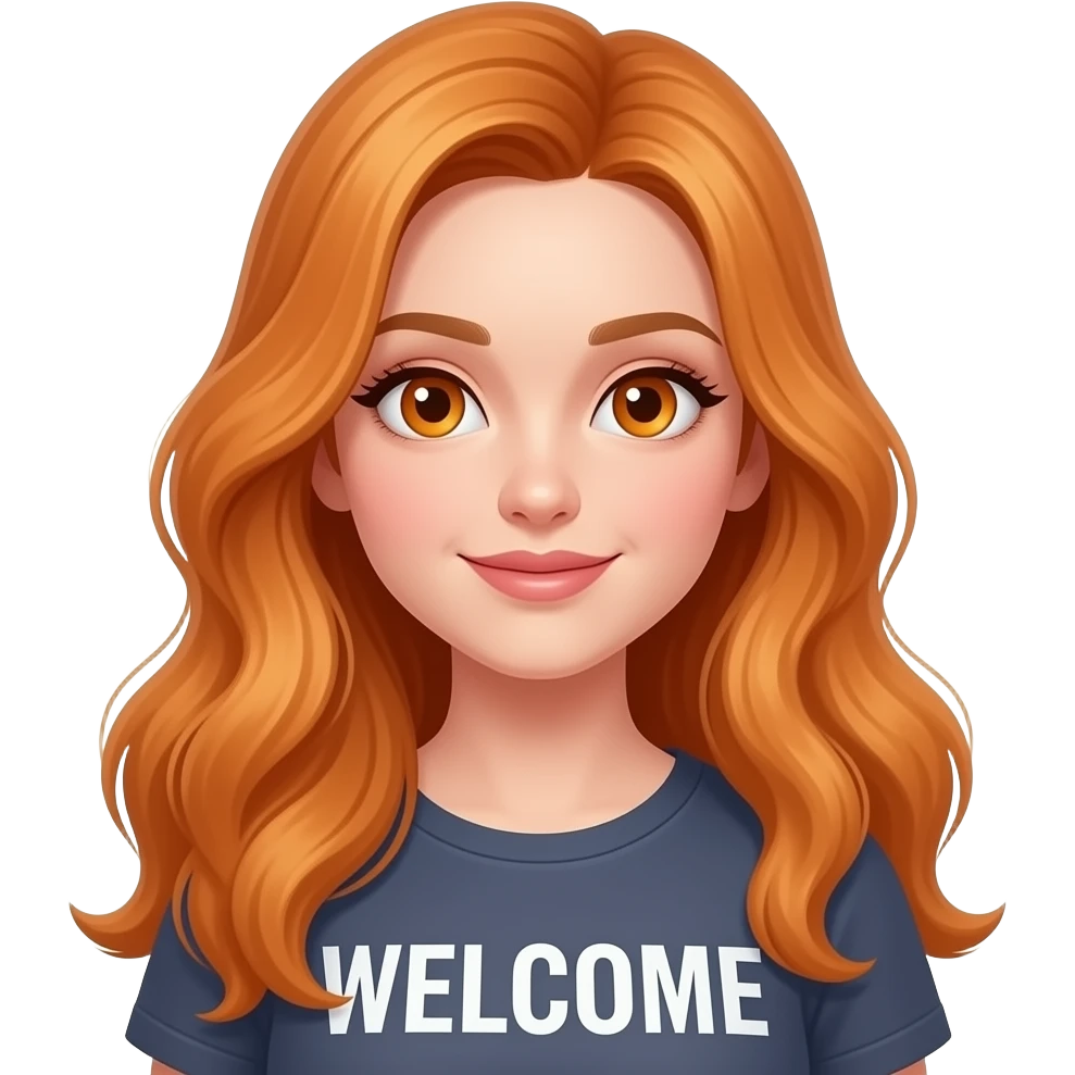 sexy girl with long ginger hair and ginger eyes a top with WELCOME written on it emoji
