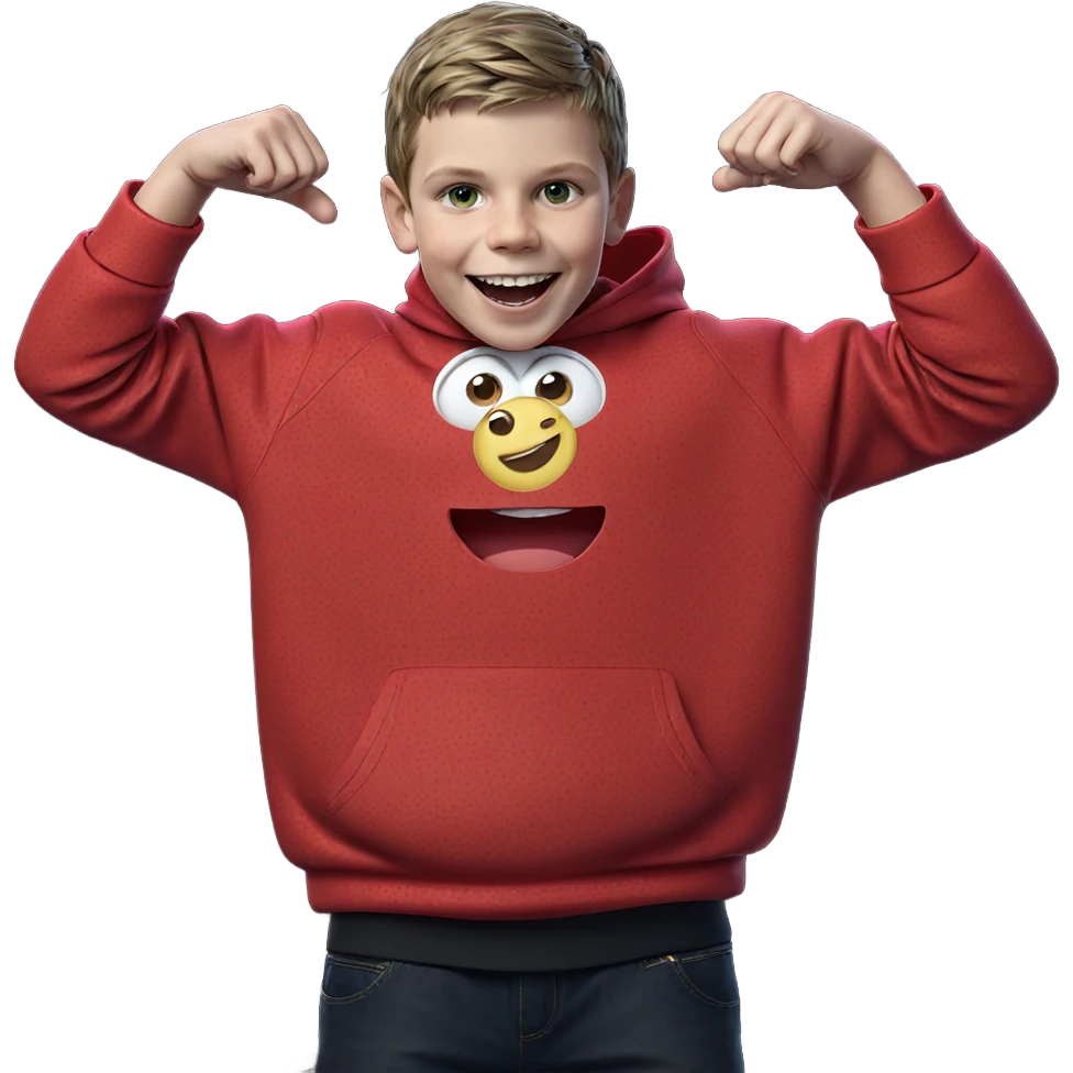 smiling boy in red hoodie emoji