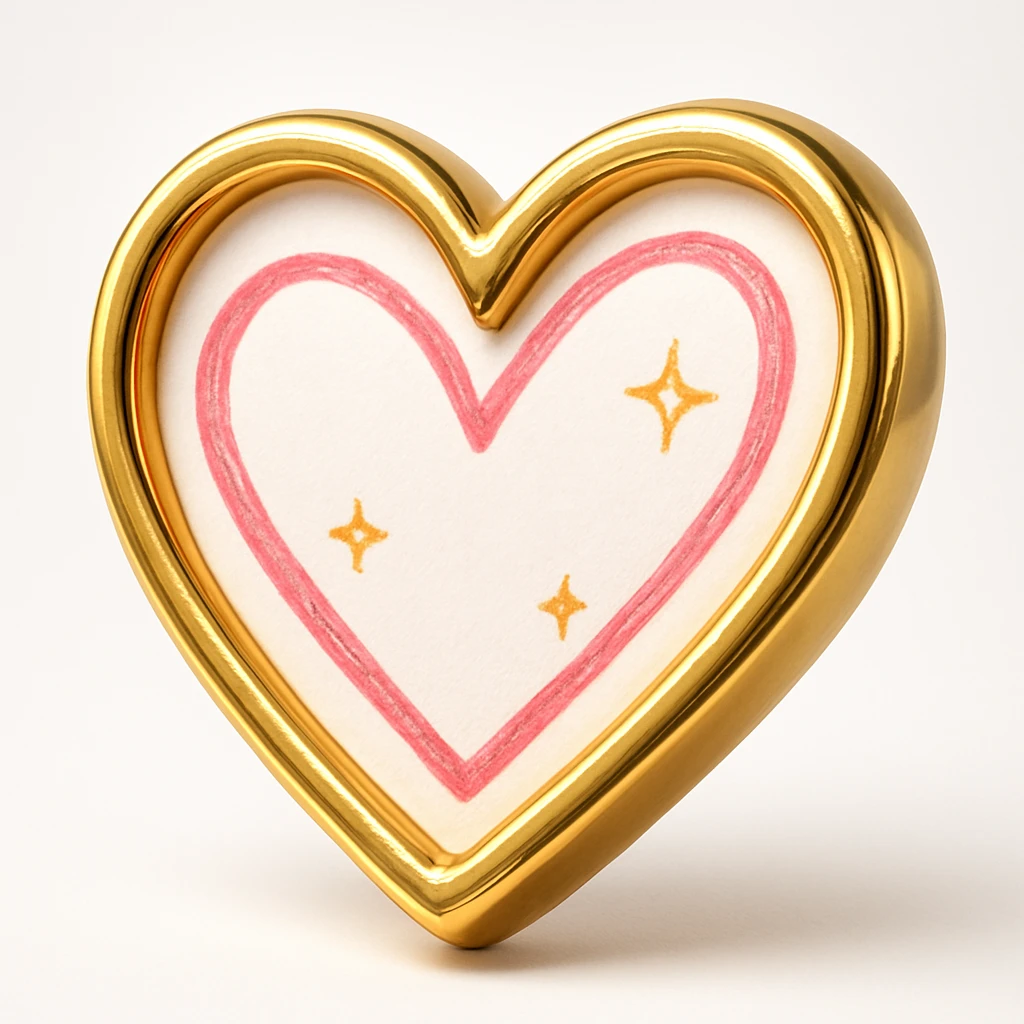 Add a gold outline to the large pink hand drawn heart with sparkles, keep the white clean background. emoji