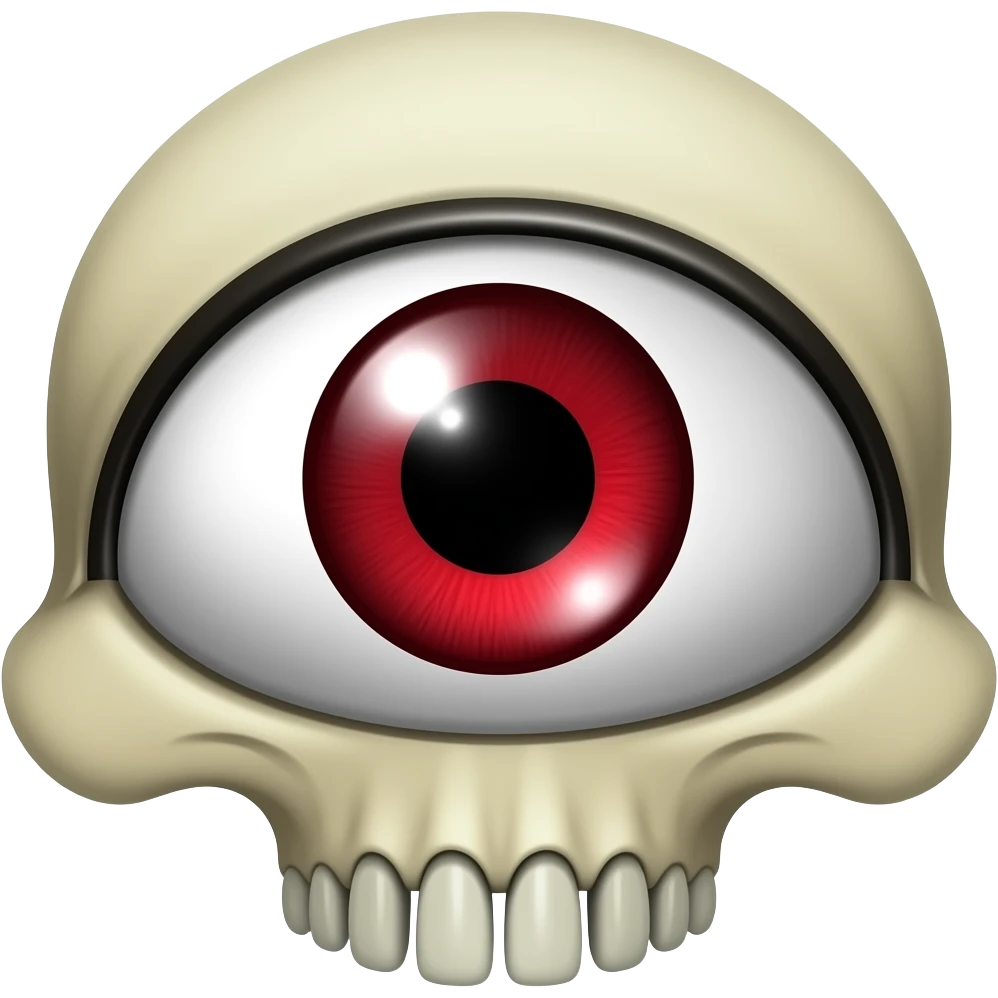 un solo ojo de color rojo  que expresae con miedo y que en el centro dela pupila es un cráneo emoji