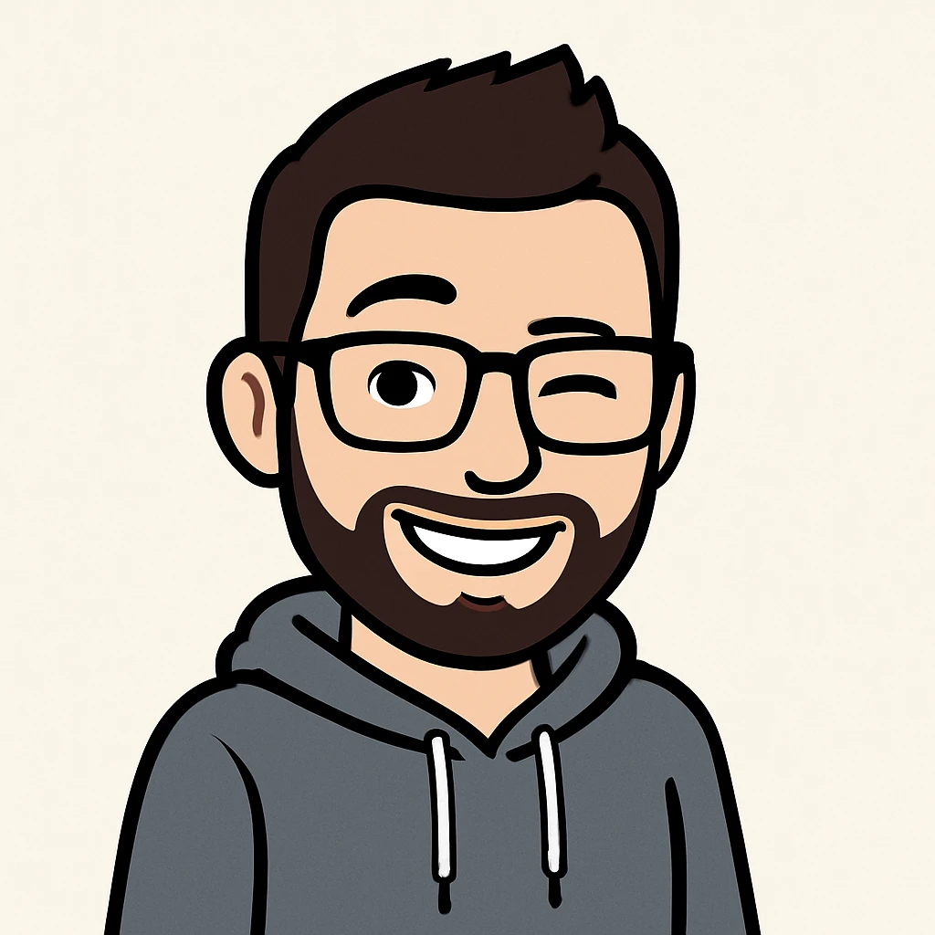 bitmoji style male, winking, glasses, hoodie emoji
