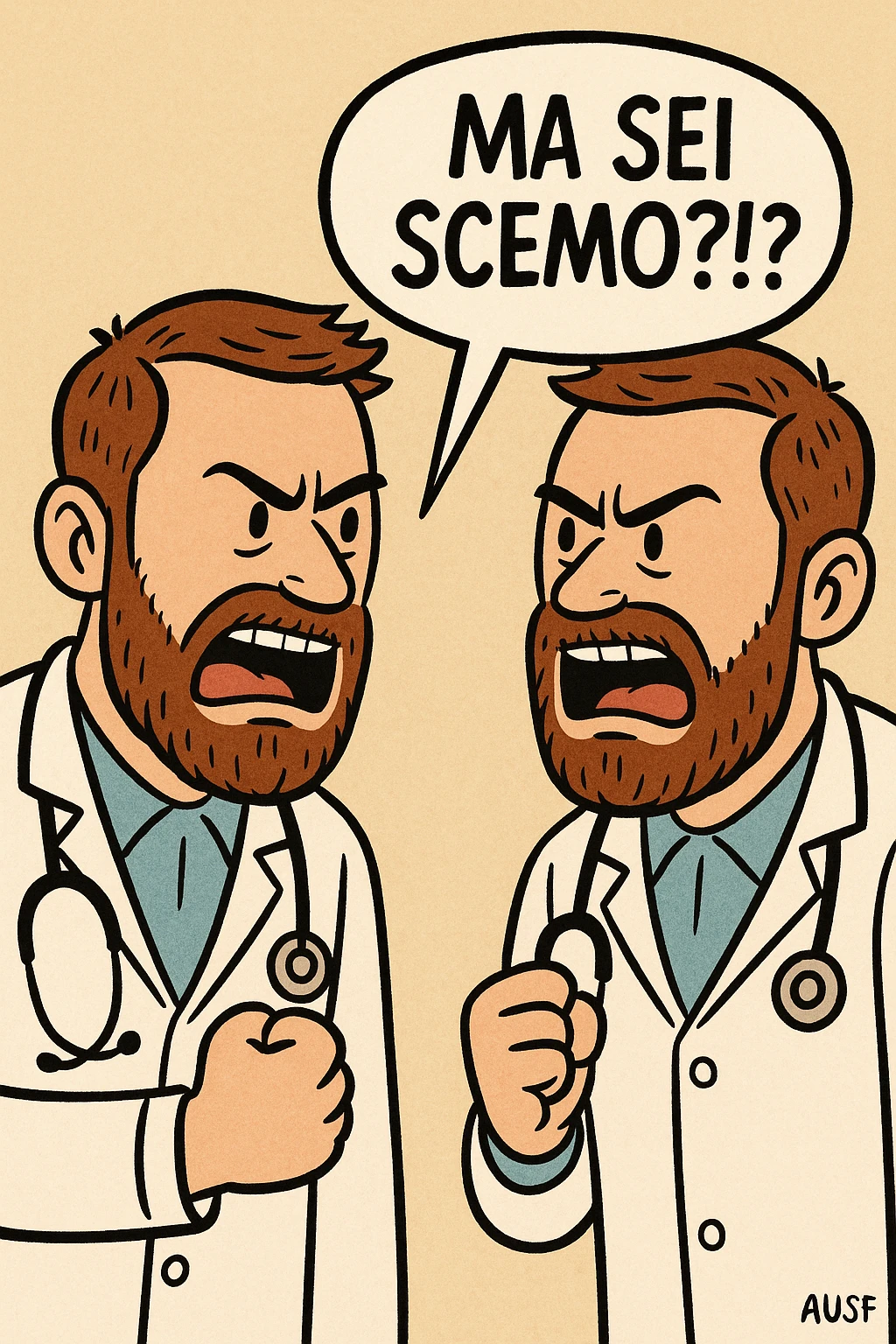 Dottore con la stessa faccia e camicie, dice "Ma sei scemo?!?" emoji