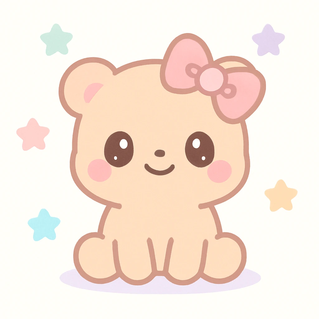 kawaii bear with a pink bow on one ear, big eyes, pastel colors emoji