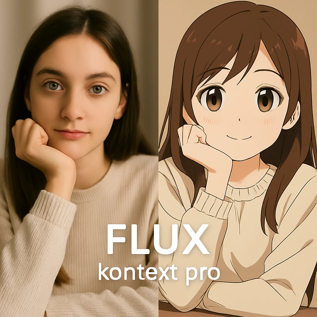 replace the logo with the text of "FLUX kontext pro" without black background just text, keep everything else same emoji