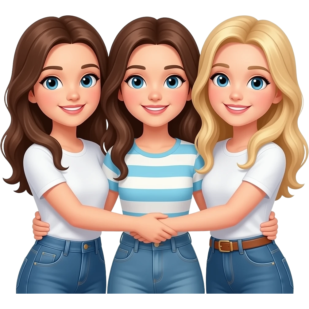 3 girls linking arms (2 white brunettes 1 blonde) emoji