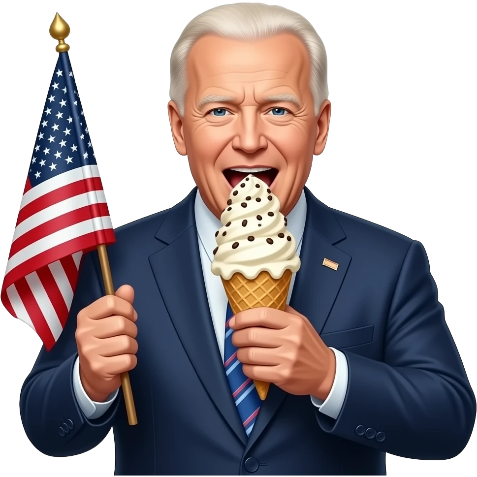 obese joe biden holds the flag of the thirteen colonies as he eats a 38 pound ice cream cone emoji