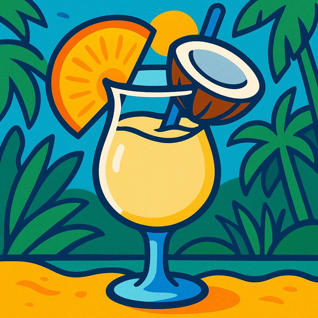 pina colada cocktail, vibrant, tropical, with pineapple and coconut, fun and inviting emoji