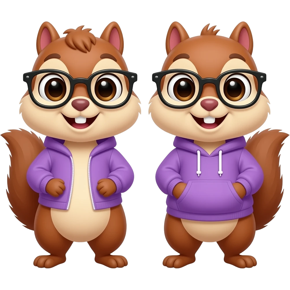 chipmunks wear eye glasses and purple hoodie emoji