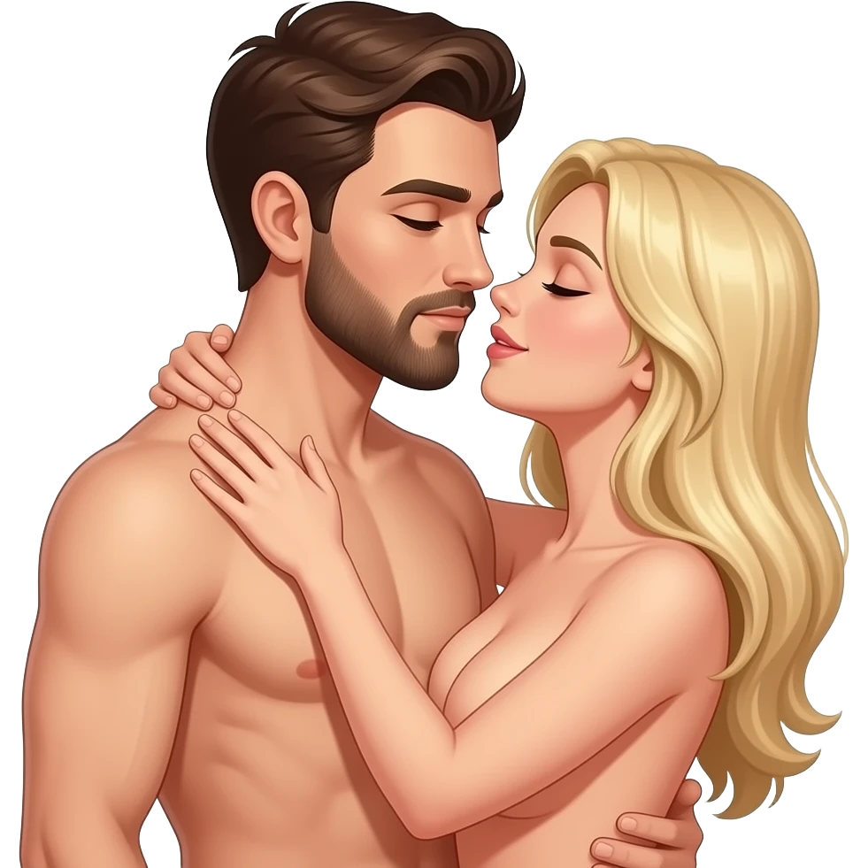 Full body Naked man with brown hair and a beard having sex with a naked woman with blonde hair emoji