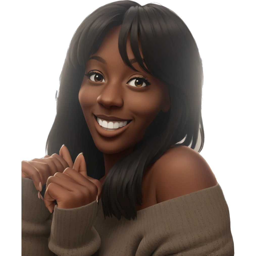 smiling girl in off shoulder sweater emoji