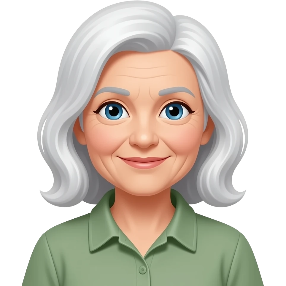An older woman with white hair, beautiful but not too old, is gardening. emoji