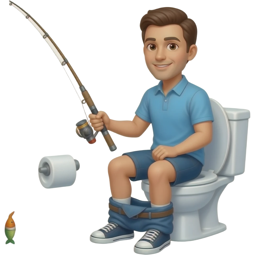a guy on the toilet holding a fishing rod emoji