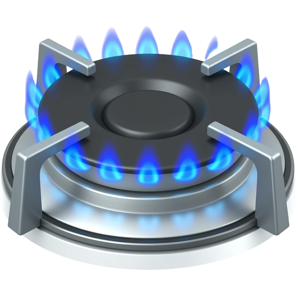 side view of a gas stove pit burner head with blue flames emoji