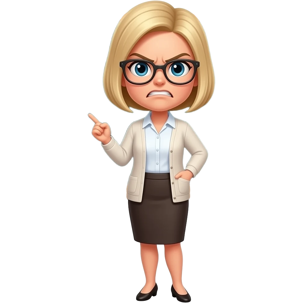 angry blonde teacher teaching , full body, transparent emoji