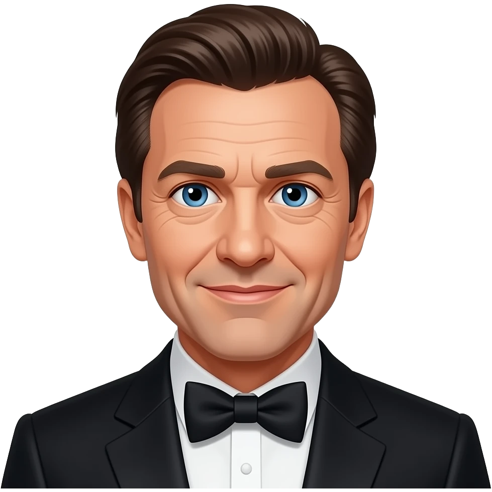Gary Oldman with blue eyes, dark brown hair, oscar black suit with bow tie emoji