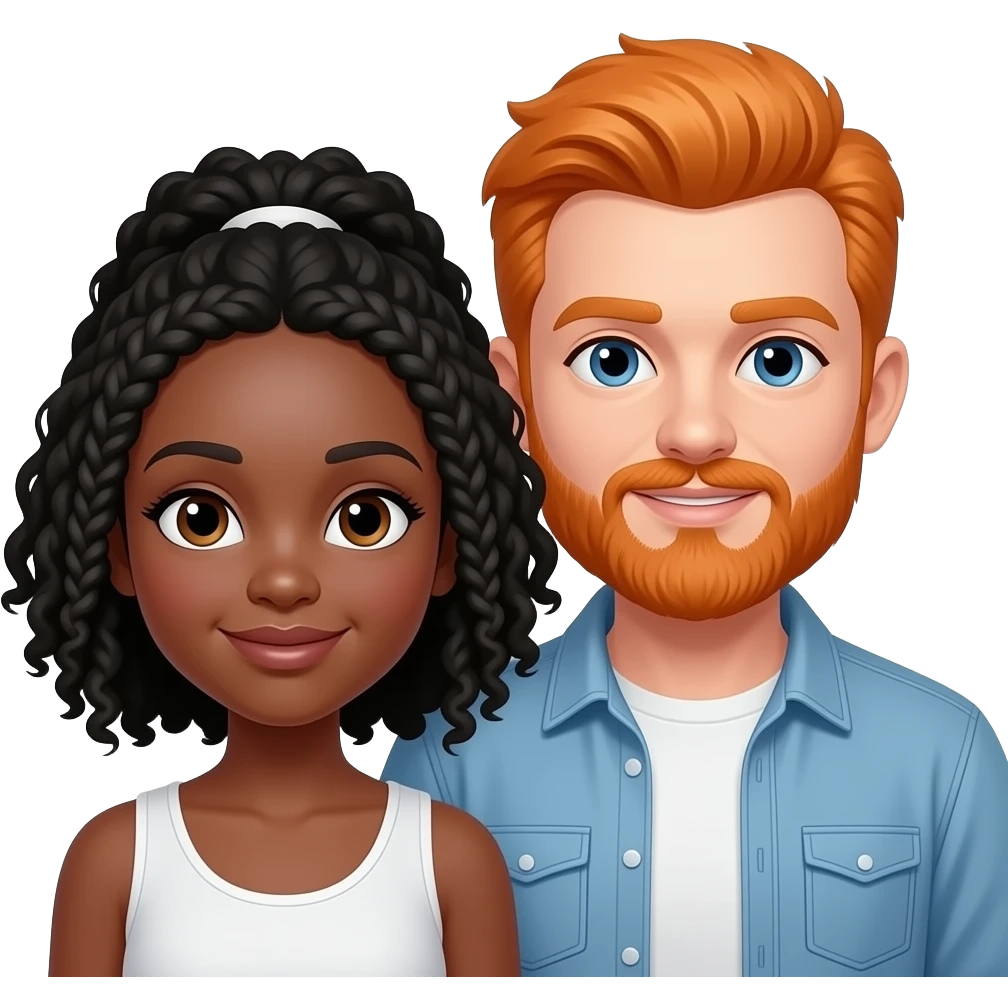 Black girl and orange  head guy with beard  couple emoji